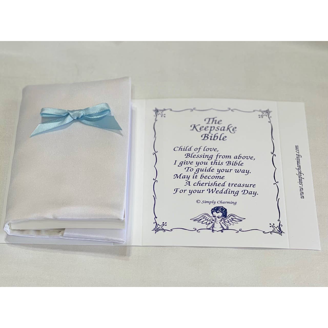 Simply Charming Satin Baby Bible with Blue Bow