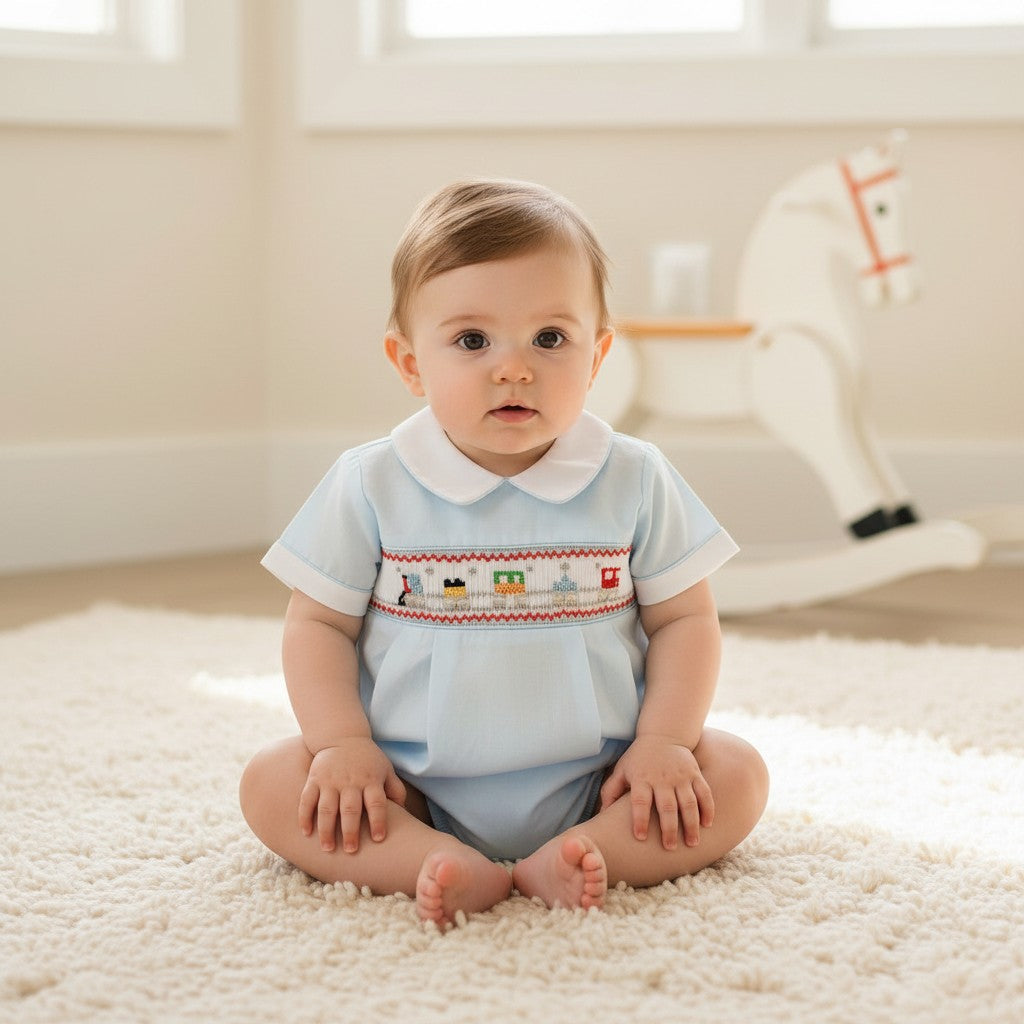 Carriage Boutique Hand Smocked Train Bubble Romper