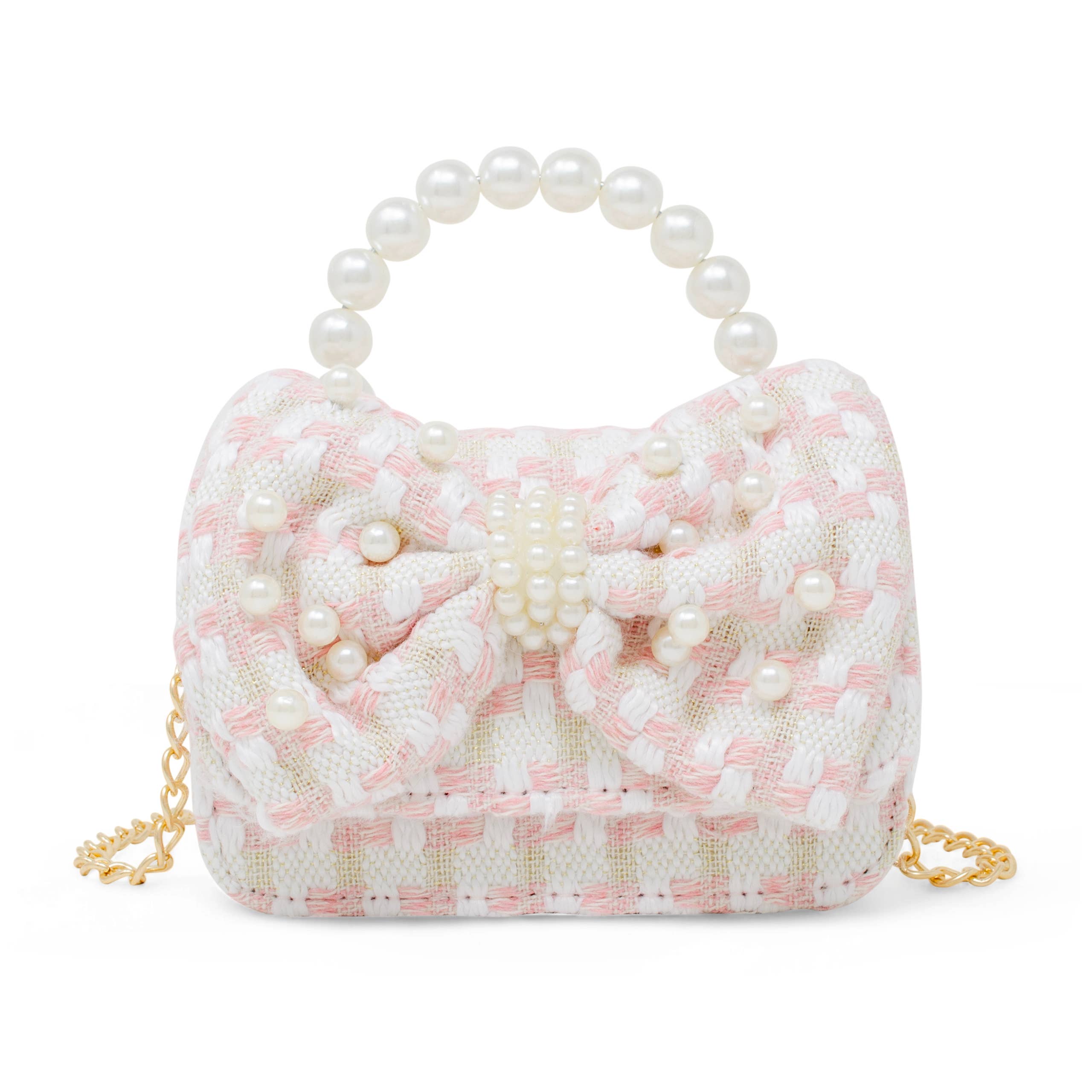 Zomi Gems Tweed Jumbo Pearl Bow Handbag
