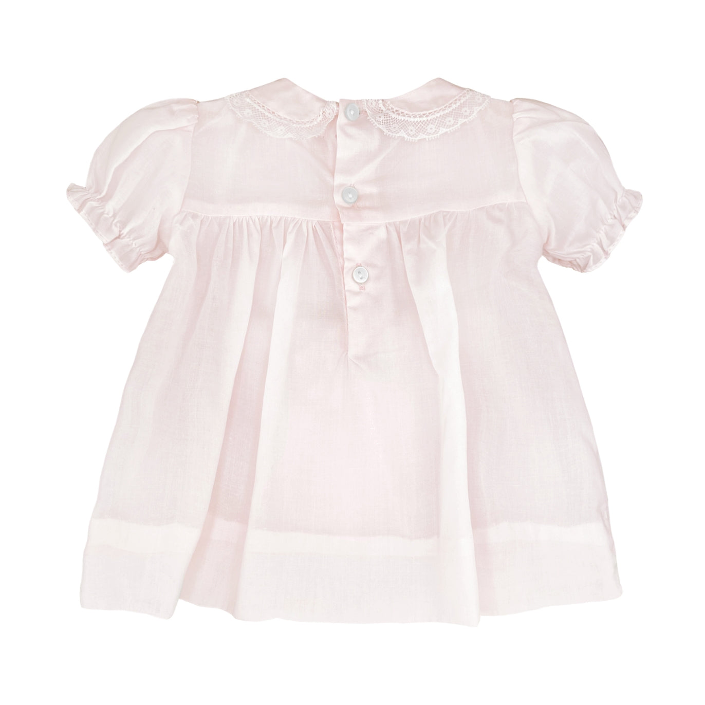 Petit Ami Pink Fully Smocked Dress with Lace