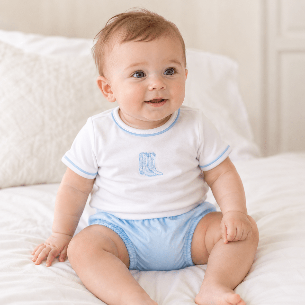 Magnolia Baby Darling Cowboy Boots Diaper Cover Set, Light Blue