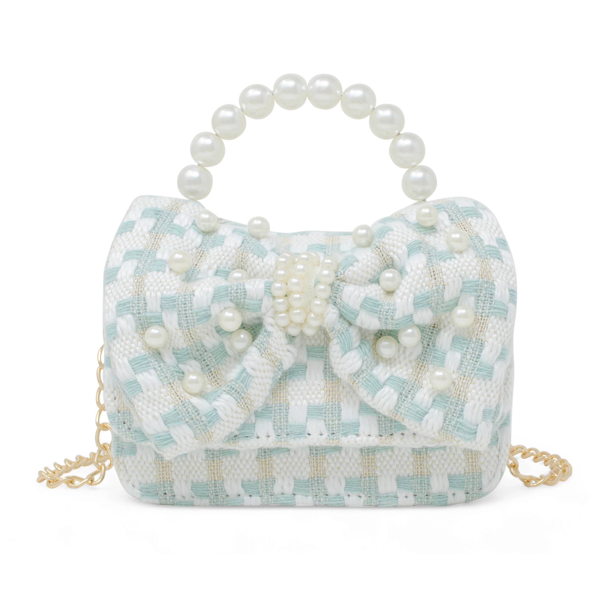 Zomi Gems Tweed Jumbo Pearl Bow Handbag