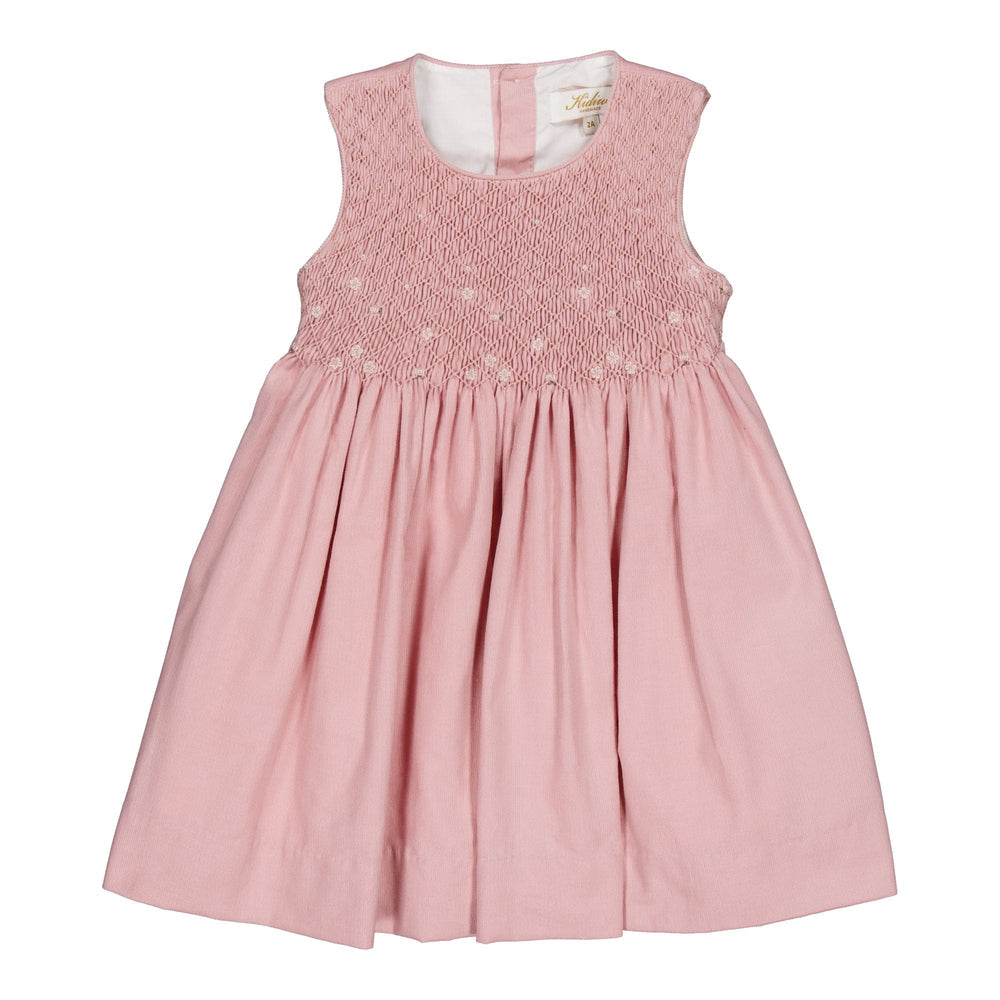 Kidiwi Emma Smocked Pinafore Dress in Pink Corduroy