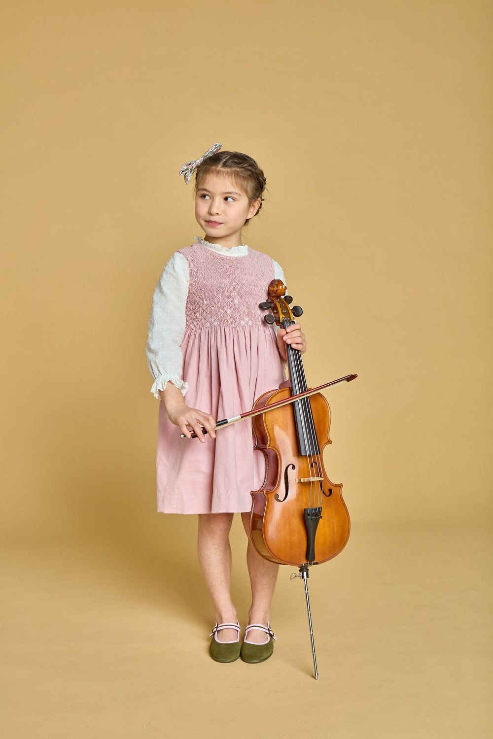 Kidiwi Emma Smocked Pinafore Dress in Pink Corduroy