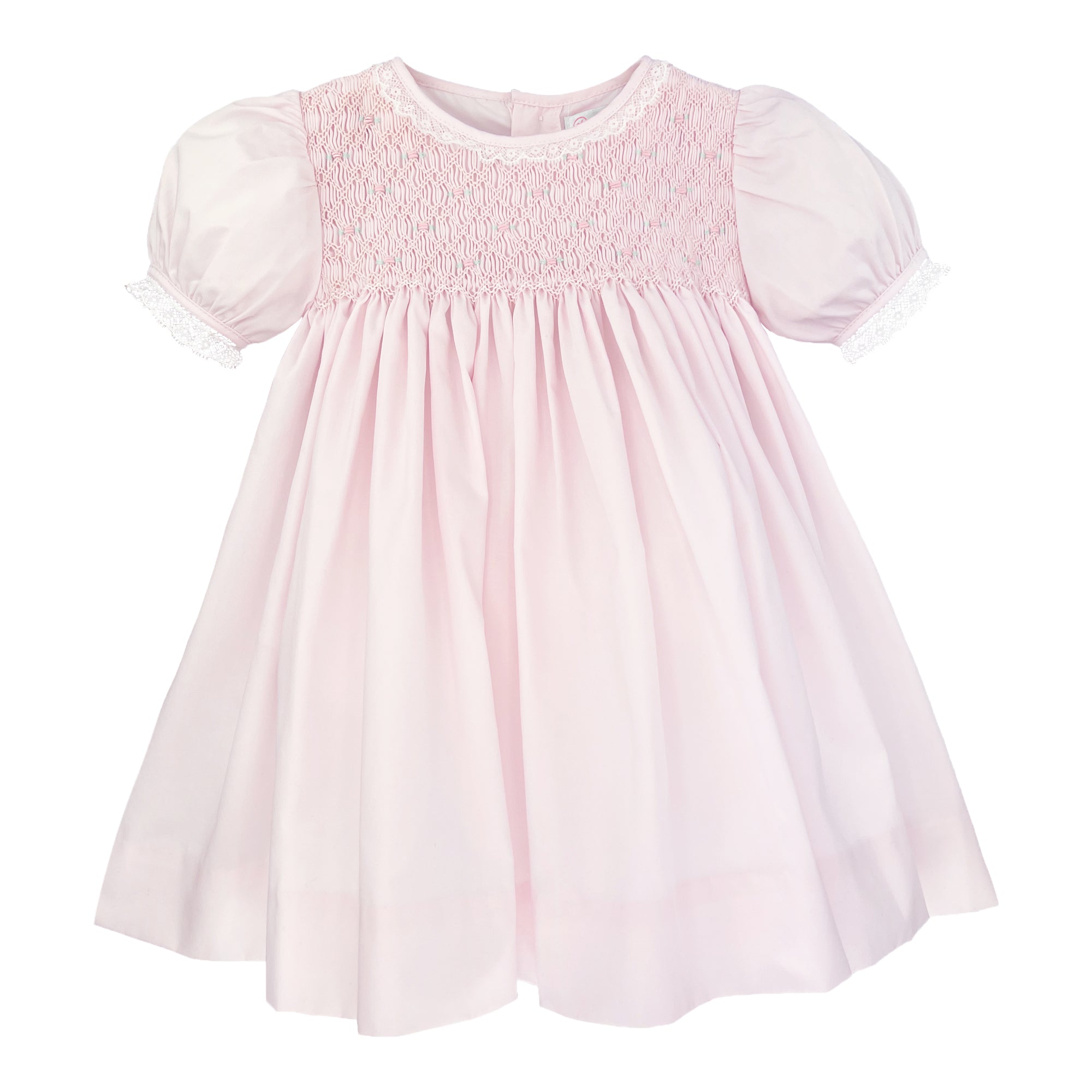 Petit Ami Fully Pink Smocked Dress with French Lace