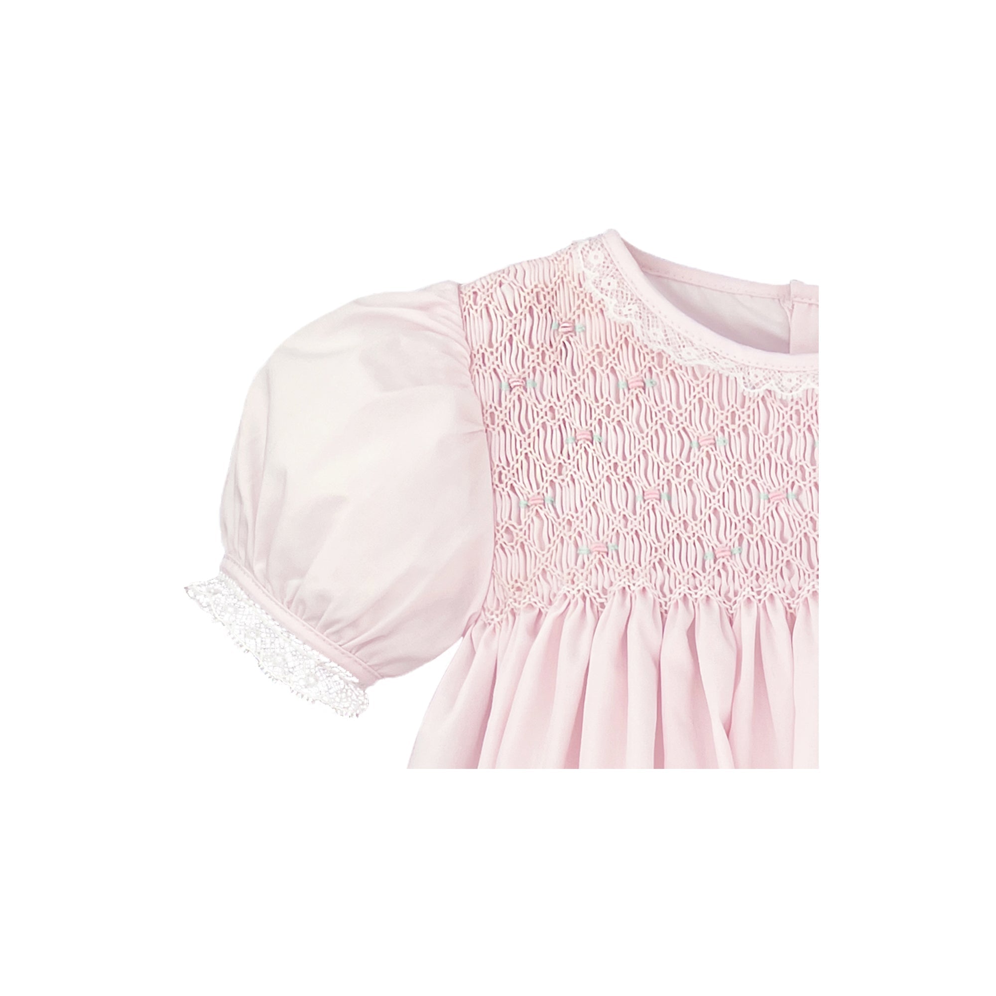 Petit Ami Fully Pink Smocked Dress with French Lace