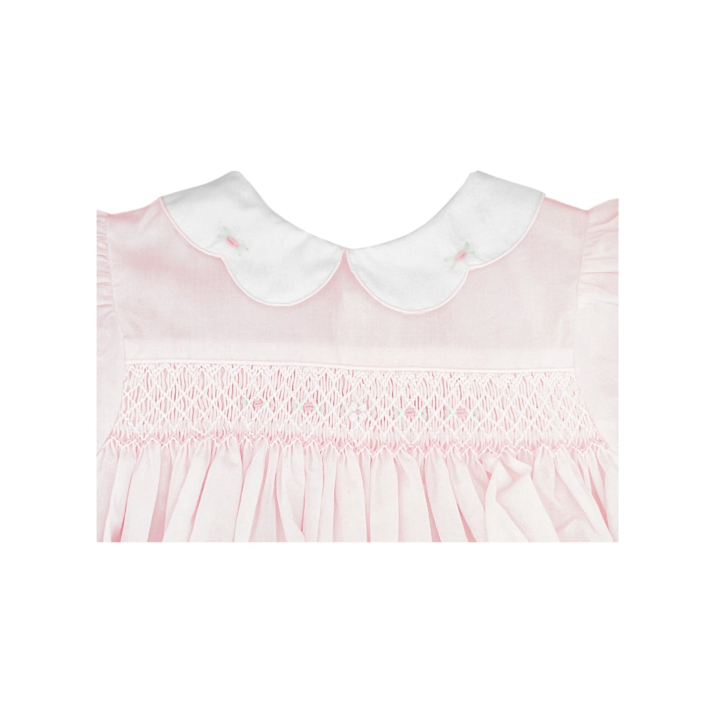 Petit Ami Pink Hand Embroidered Smocked Bubble