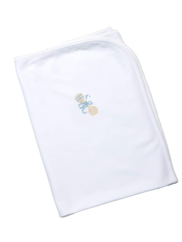 Milly Marie Blue Heirloom Rattle Pima Baby Blanket