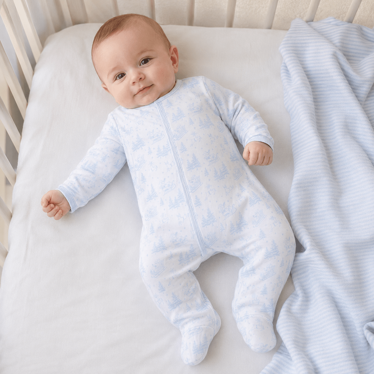 Magnolia Baby Holiday Toile Footie, Light Blue