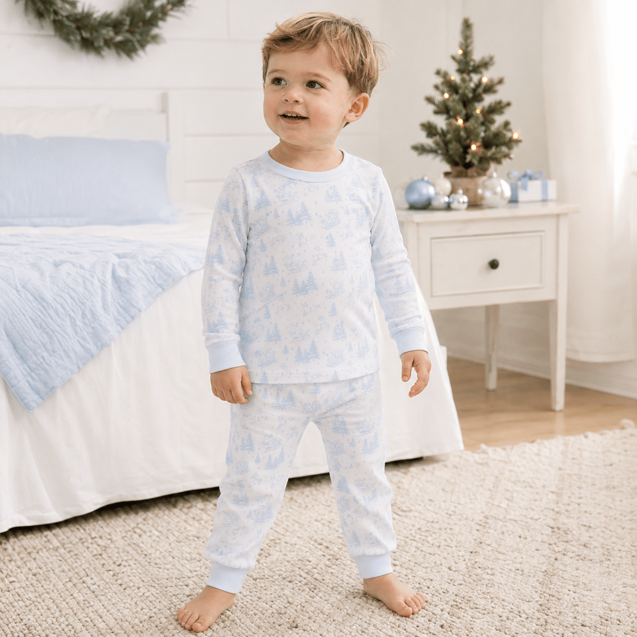 Magnolia Baby Holiday Toile Footie, Light Blue
