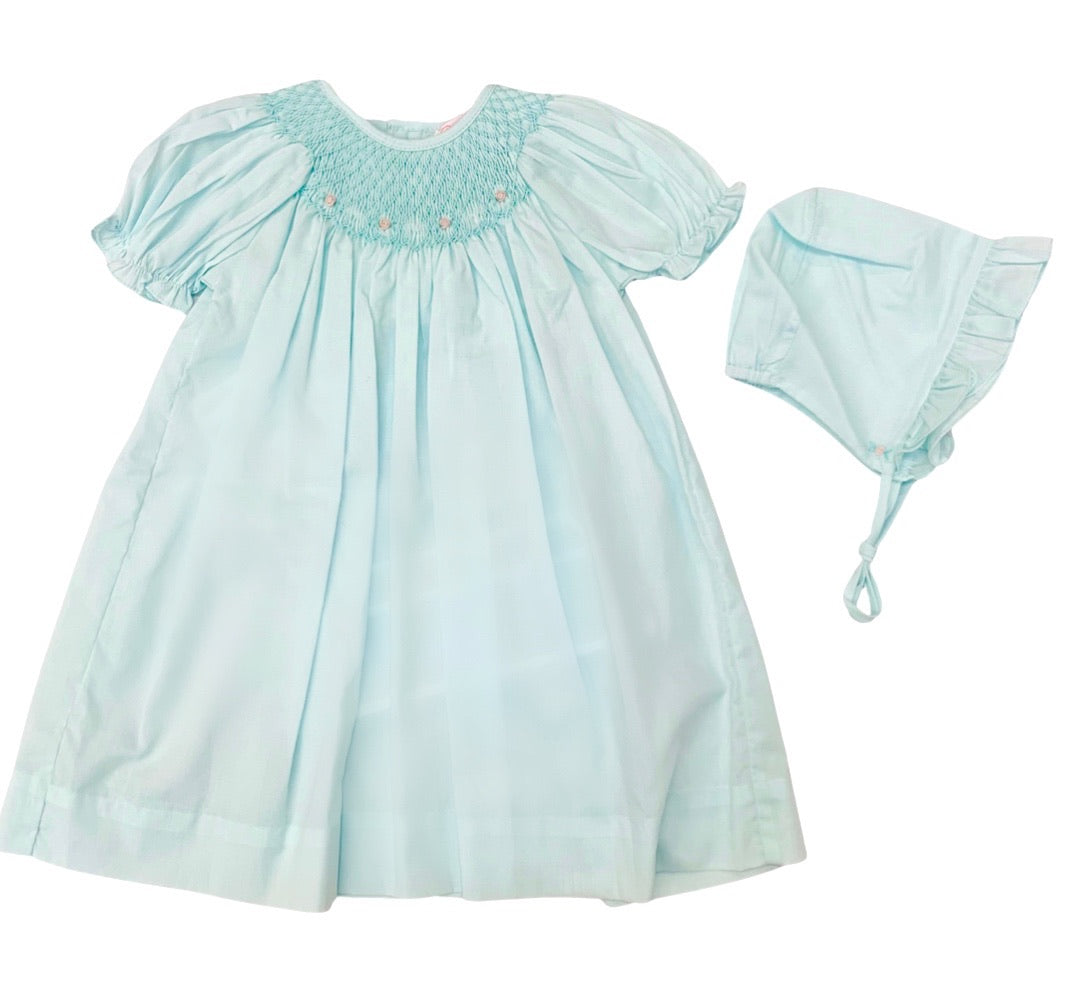 Petit Ami Mint Smocked Daydress with Raglan Embroidery