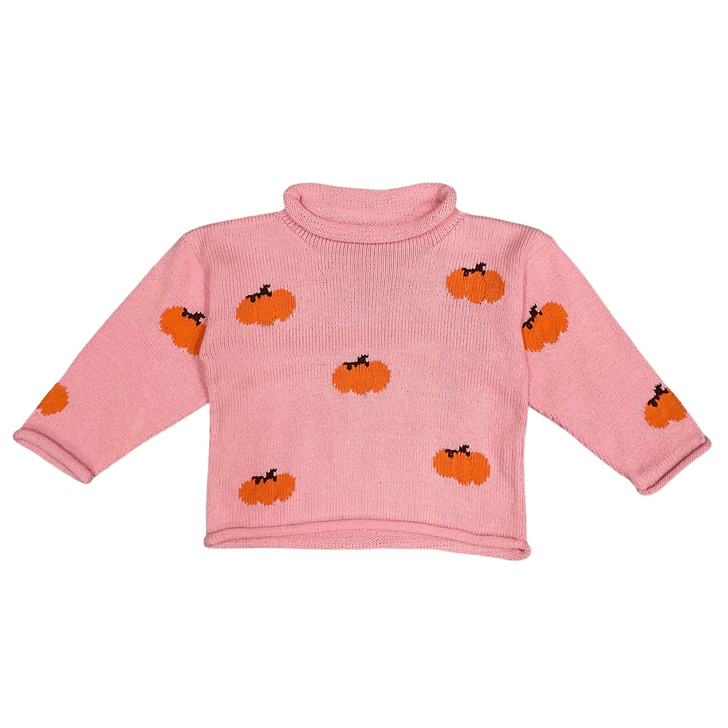 Luigi Roll Neck Sweater, Light Pink with Pumpkins - shopnurseryrhymes