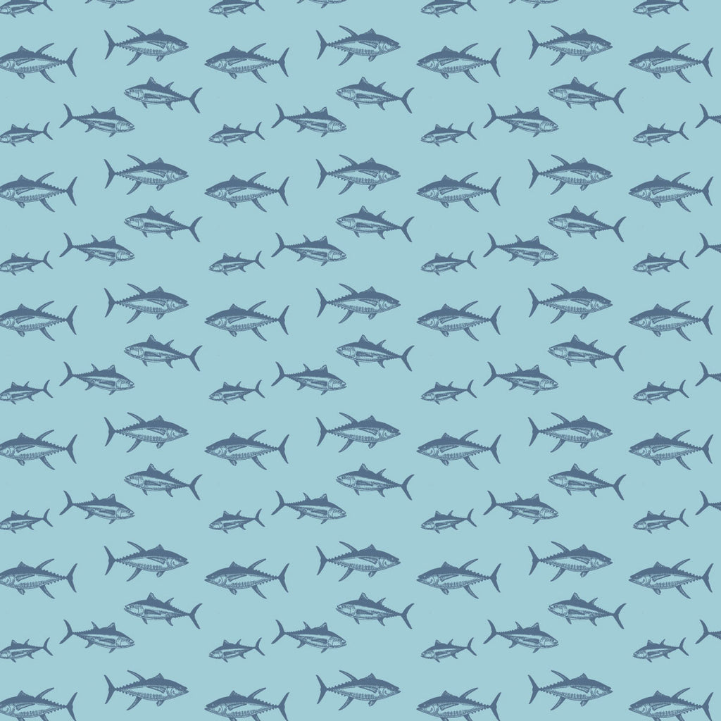 Prodoh Short Sleeve Fishing Shirt, Aqua Tuna Allover Print