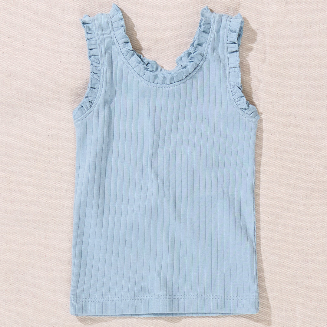 Pink Chicken Joy Ruffle Rib Tank, Light Blue