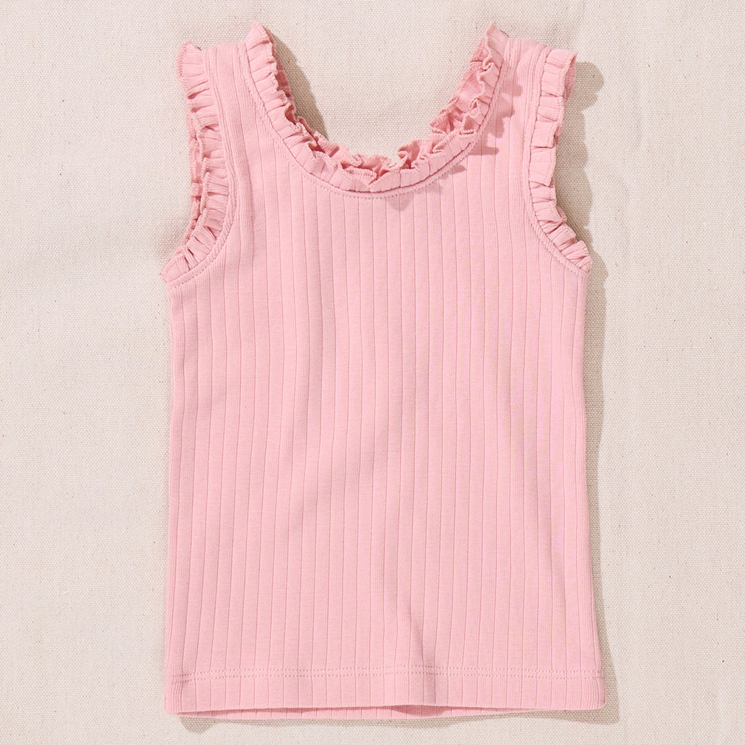 Pink Chicken Joy Ruffle Rib Tank, Pink