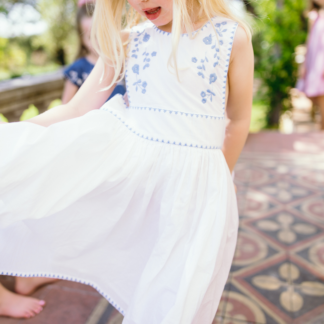 Minnow White Wide Band Pinafore Dress with Embroidery