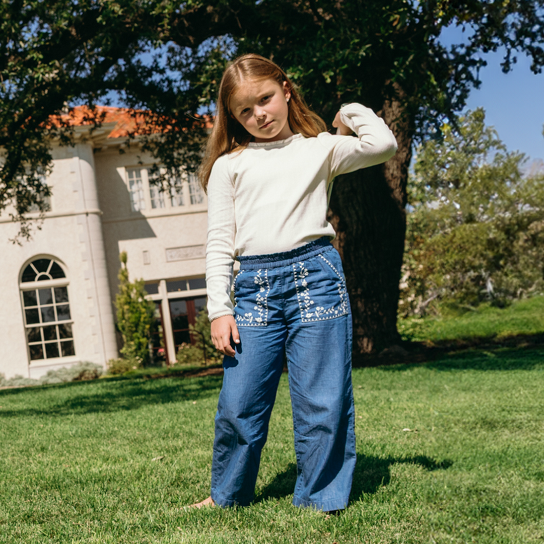 Minnow Pointelle Ruffle Long Sleeve Shirt in Cream