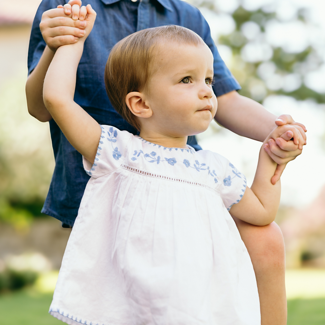 Minnow White Embroidered Top and Bloomer Set with Blue Embroidery