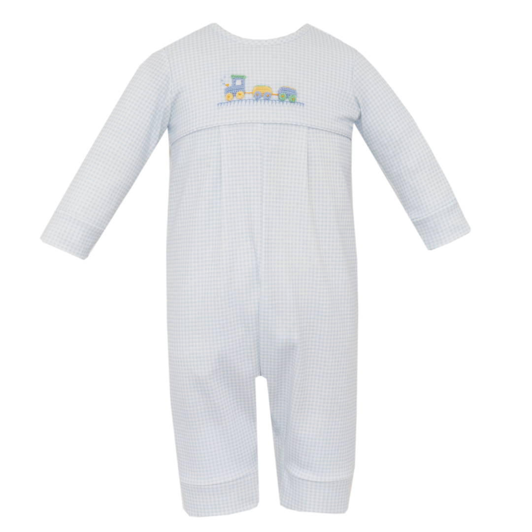 Petit Bebe Train Gingham Romper