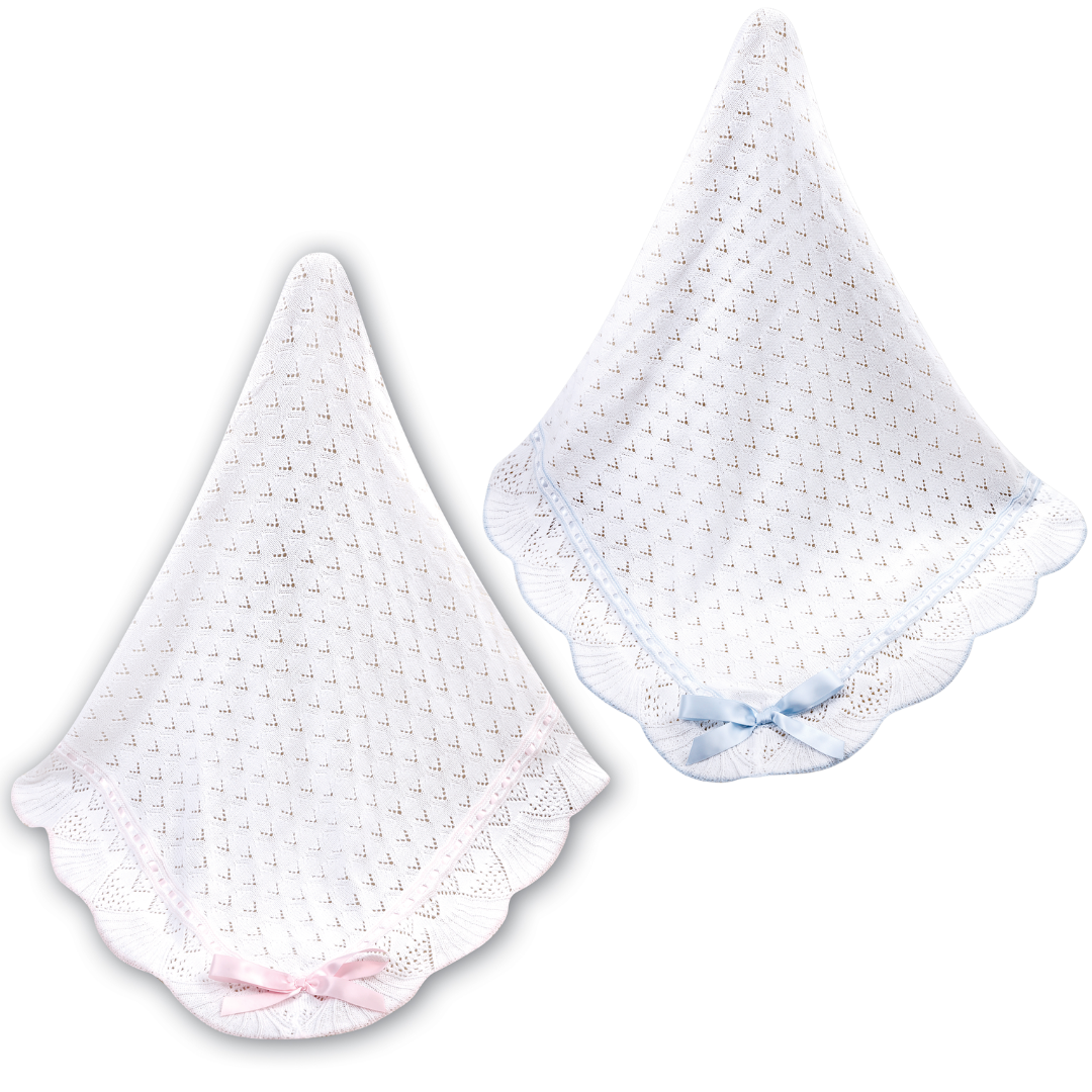 Sarah Louise Scalloped Shawl with Satin Ribbon