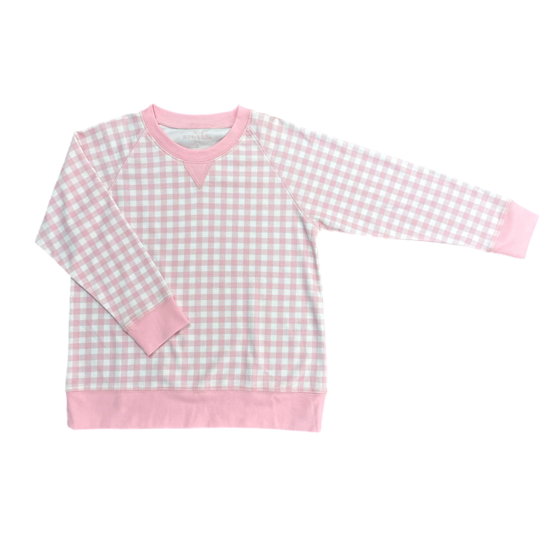 James & Lottie Basics Sidney Knit Sweatshirt, Pink Gingham