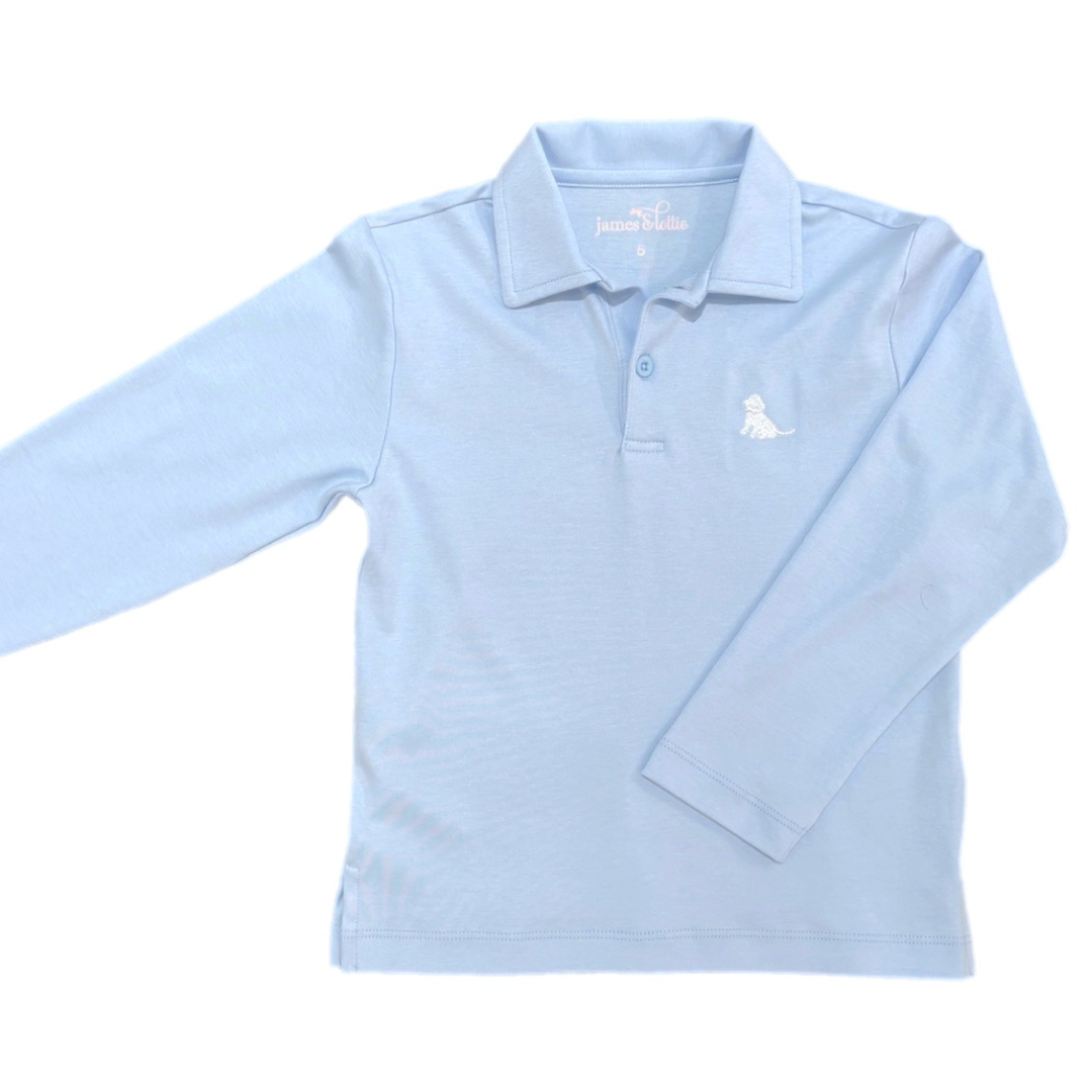 James & Lottie Patton Long Sleeve Polo, Light Blue