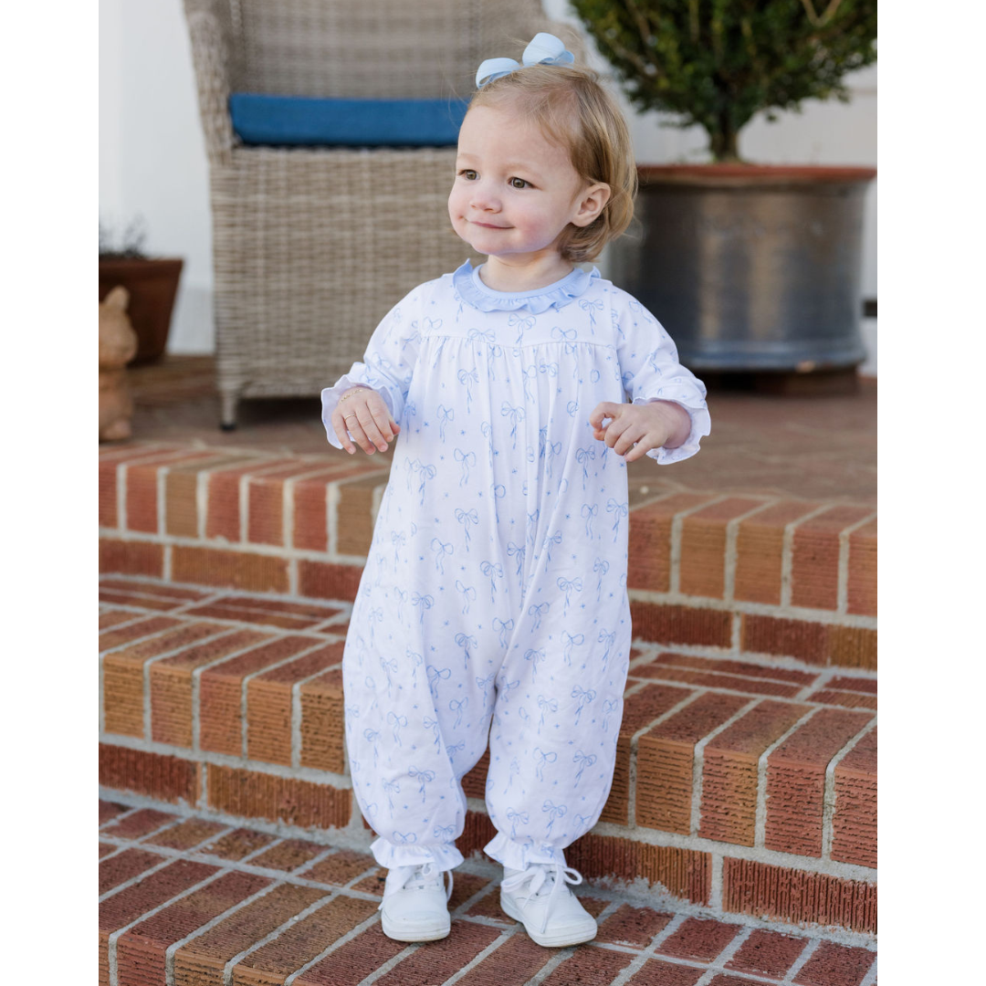 James & Lottie Lila Long Bubble, Blue Bows Knit