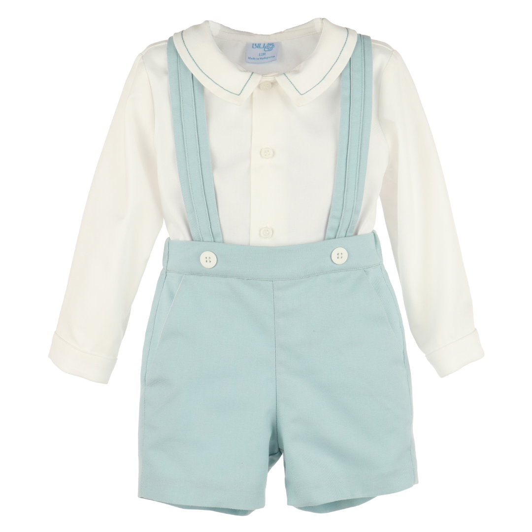 Luli & Me Suspenders Boy Set, Green
