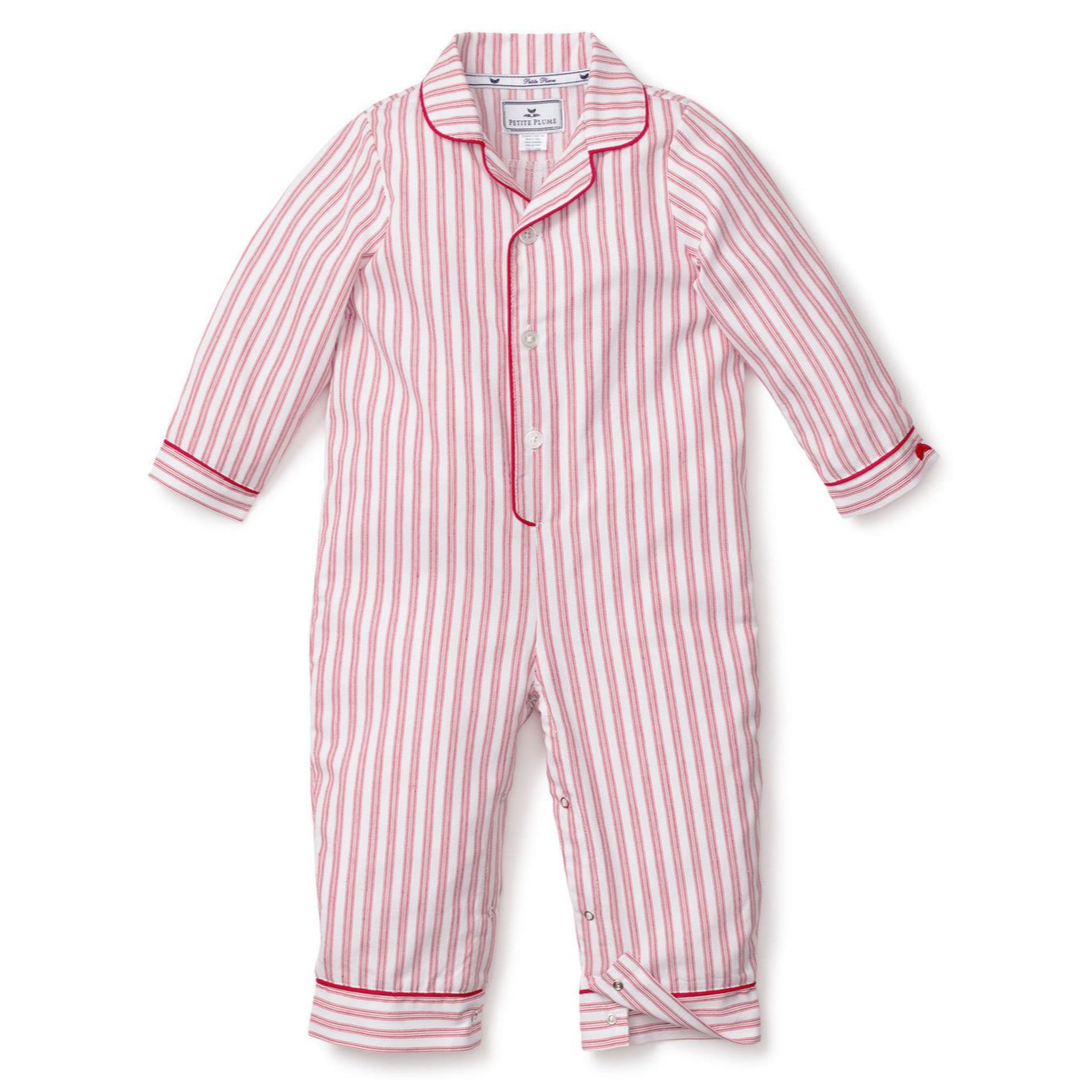 Petite Plume Romper, Antique Red Ticking