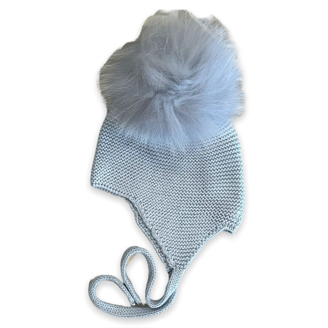 Mi Lucero Fur Pom Tie Hat, Light Blue