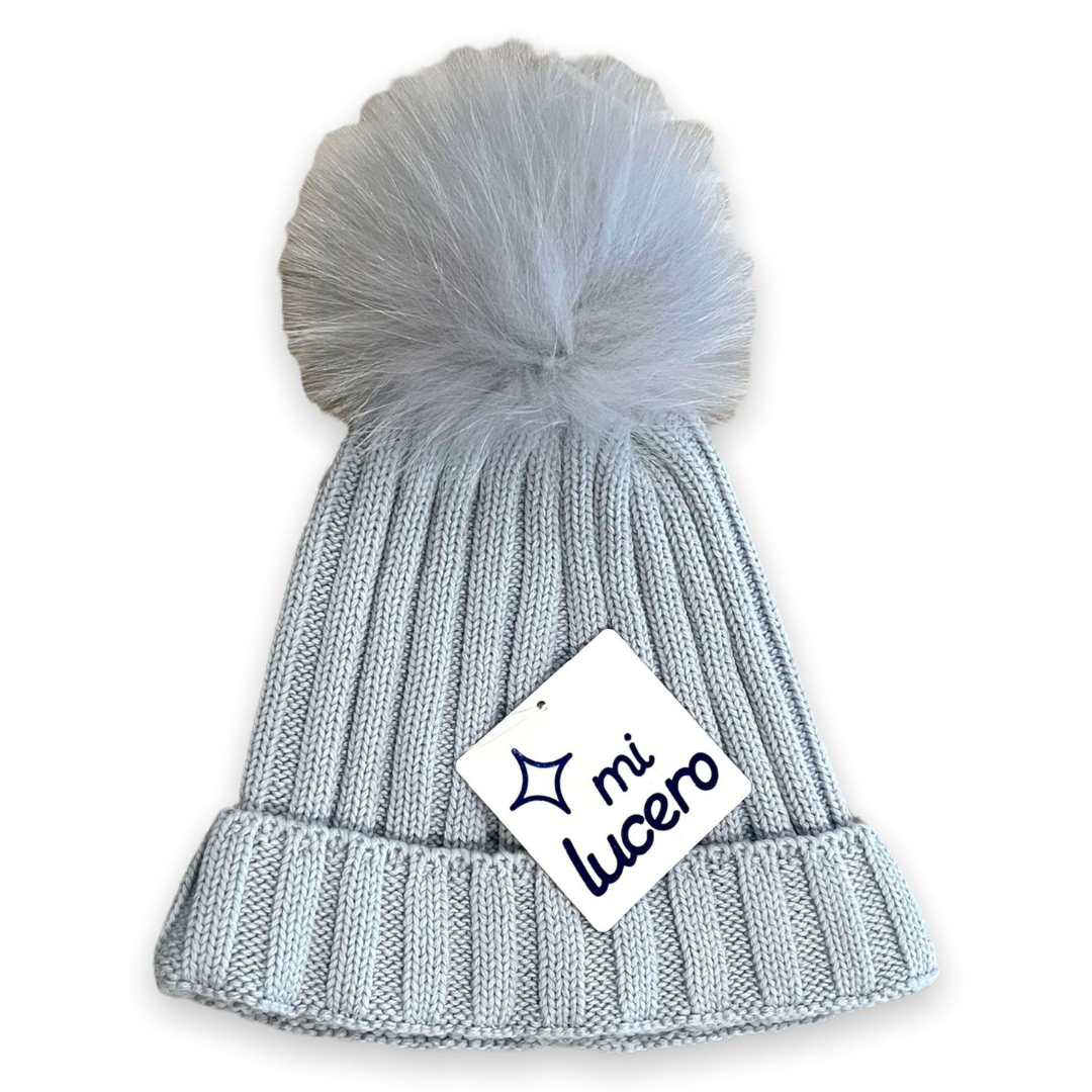 Mi Lucero Toboggan Hat with Pom, Light Blue