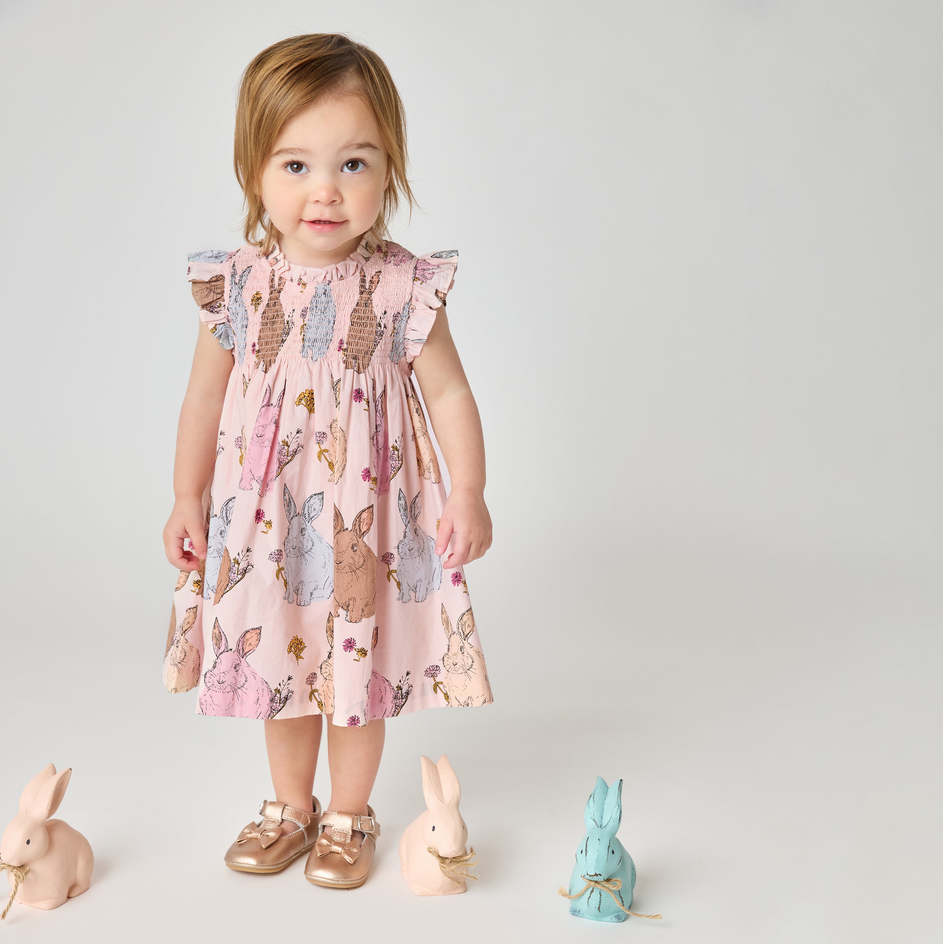 Pink Chicken Stevie Dress Set, Vintage Bunnies