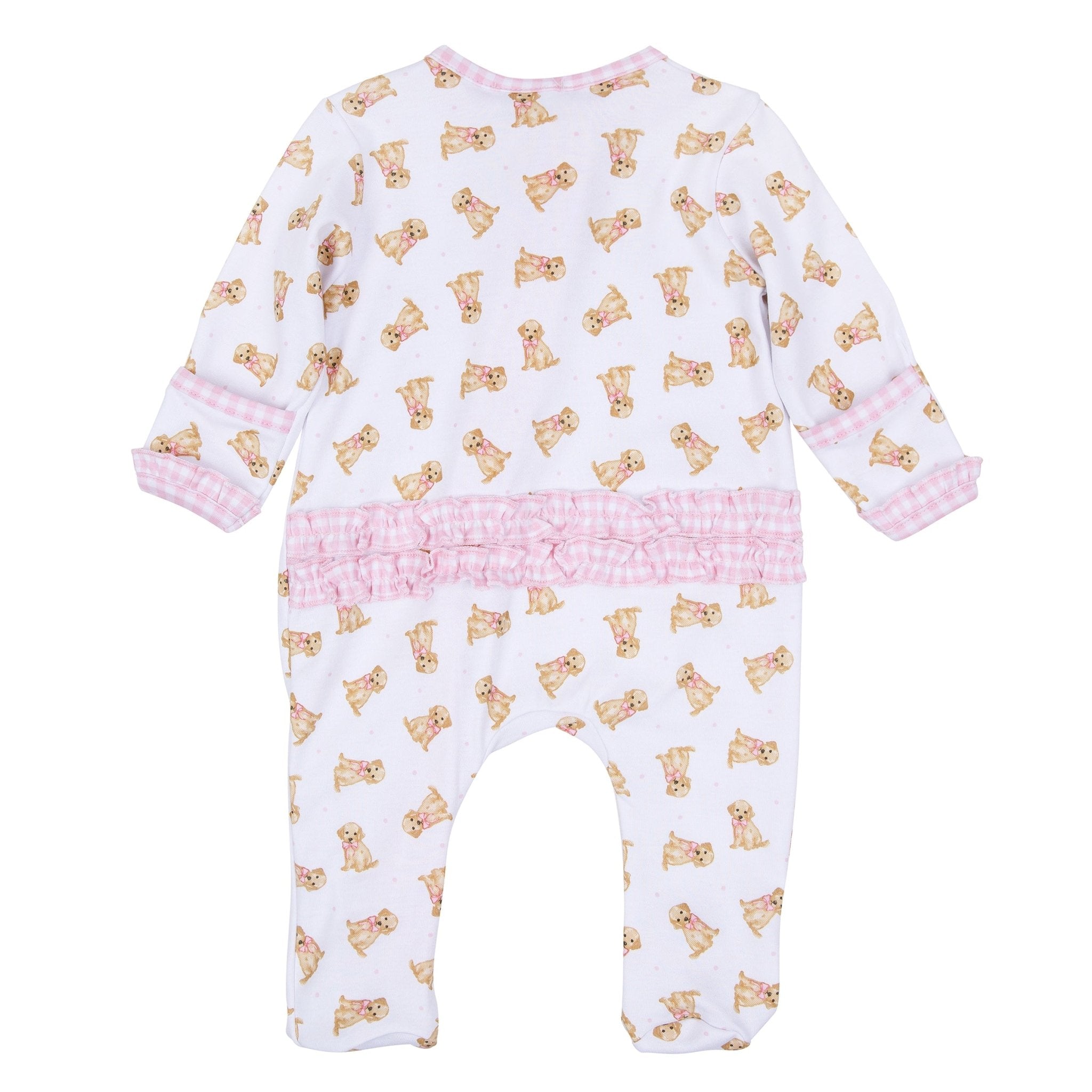 Magnolia Baby Sweet Golden Print Ruffle Zip Footie