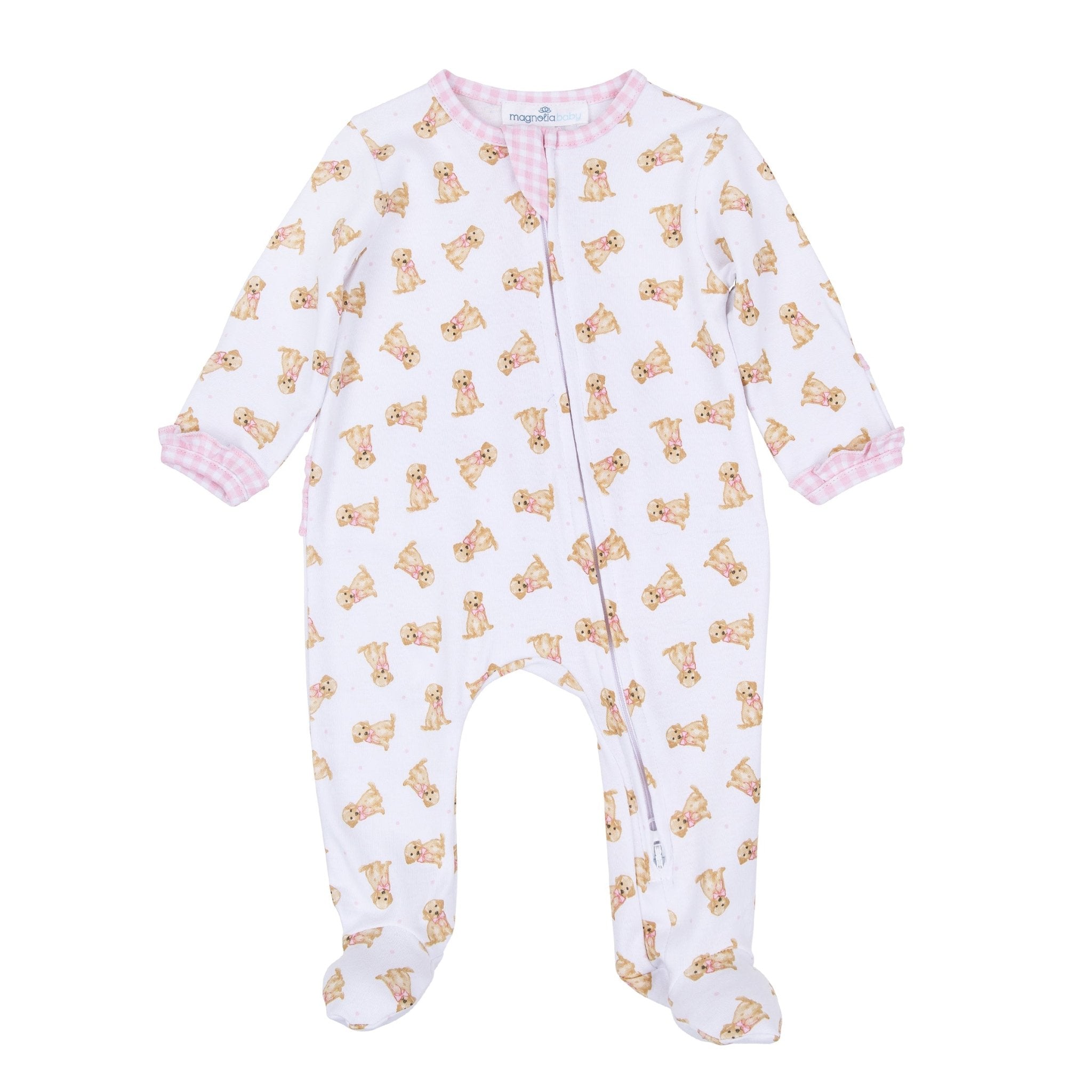 Magnolia Baby Sweet Golden Print Ruffle Zip Footie