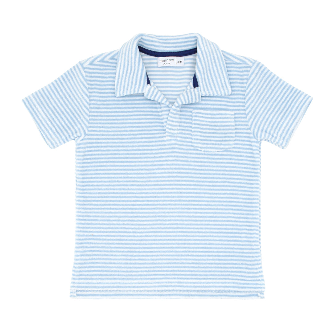 Minnow Powder Blue Stripe French Terry Polo Shirt