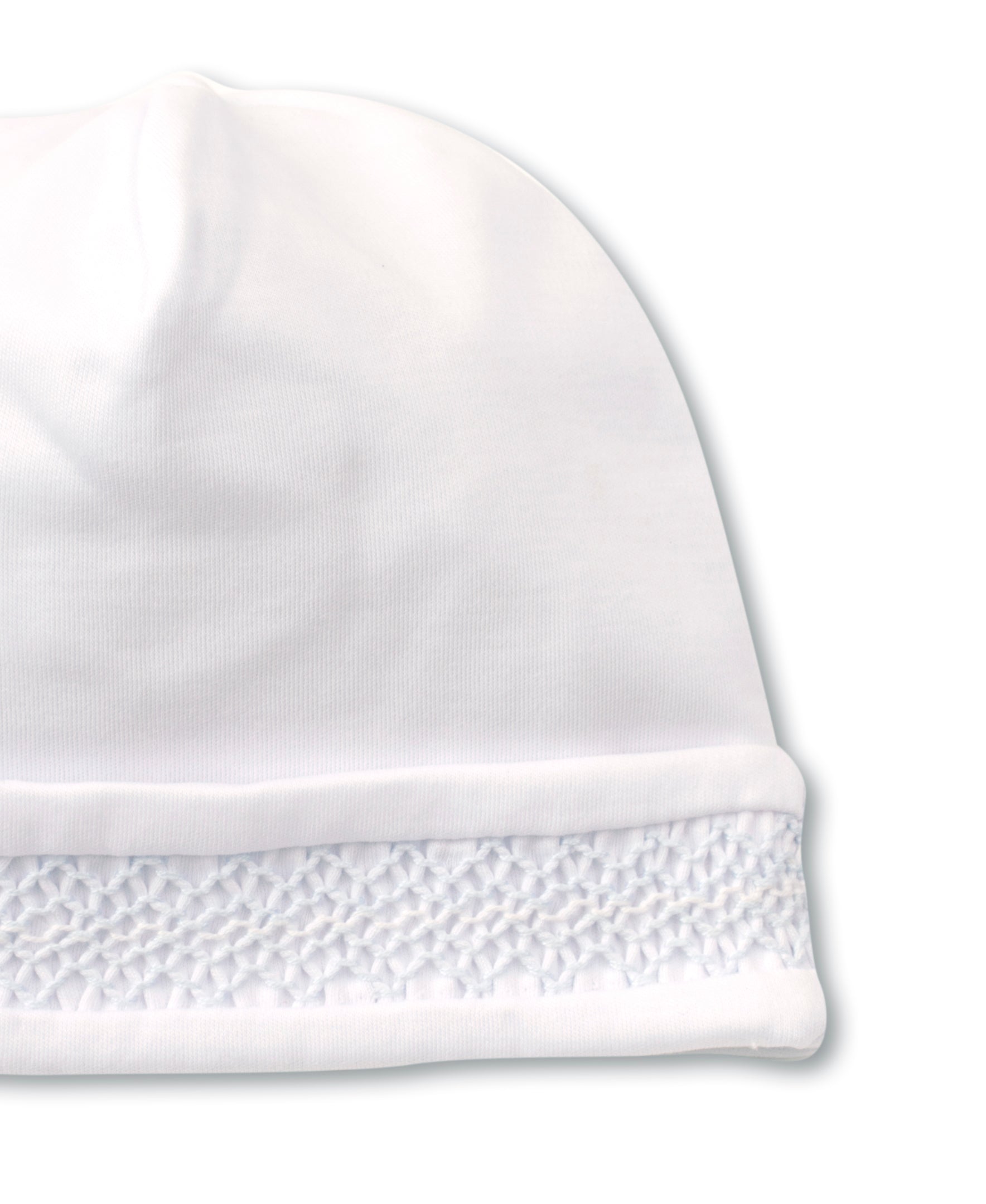 Kissy Kissy Hat with Hand Smocking, White with Light Blue