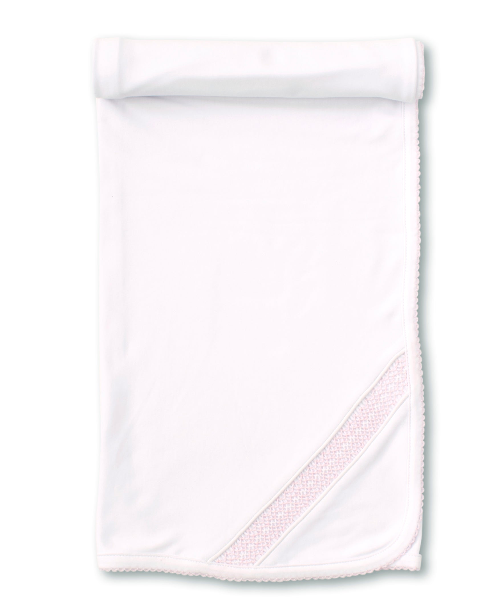 Kissy Kissy Blanket with Hand Smocking, White with Pink