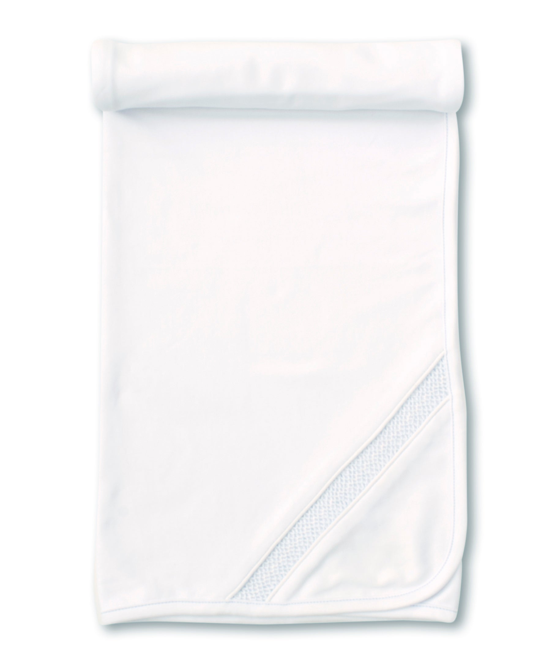 Kissy Kissy Blanket with Hand Smocking, White with Light Blue