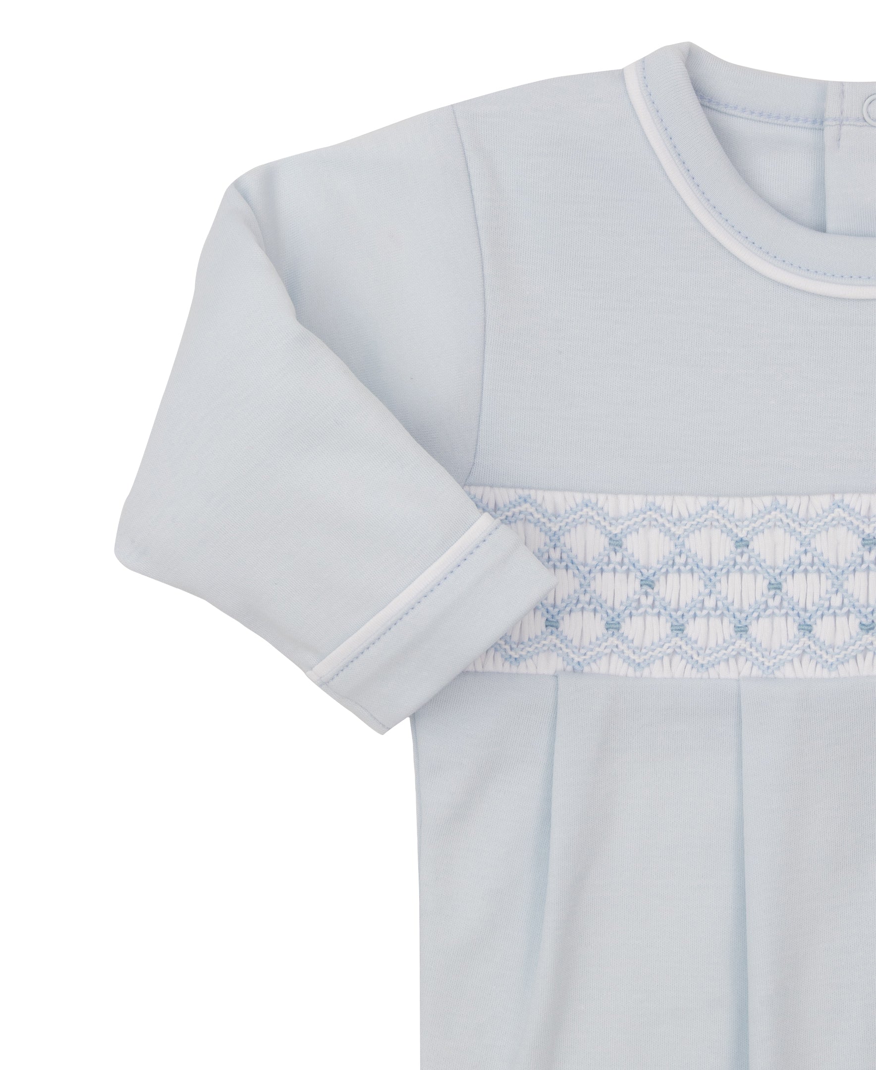 Kissy Kissy Footie with CLB Diamond Hand Smocking, Light Blue