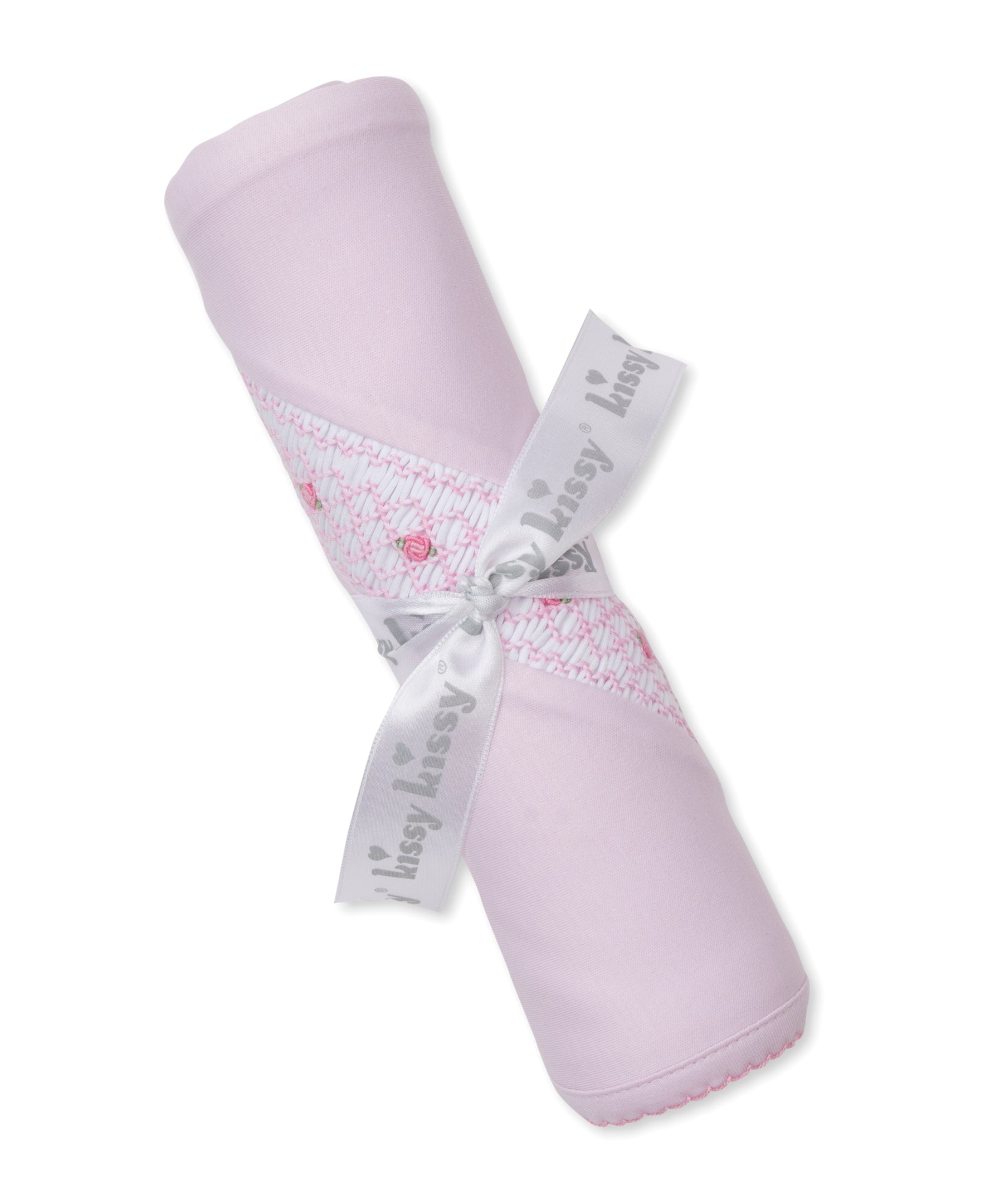 Kissy Kissy Pink Blanket with CLB Diamond Rosette Hand Smocking