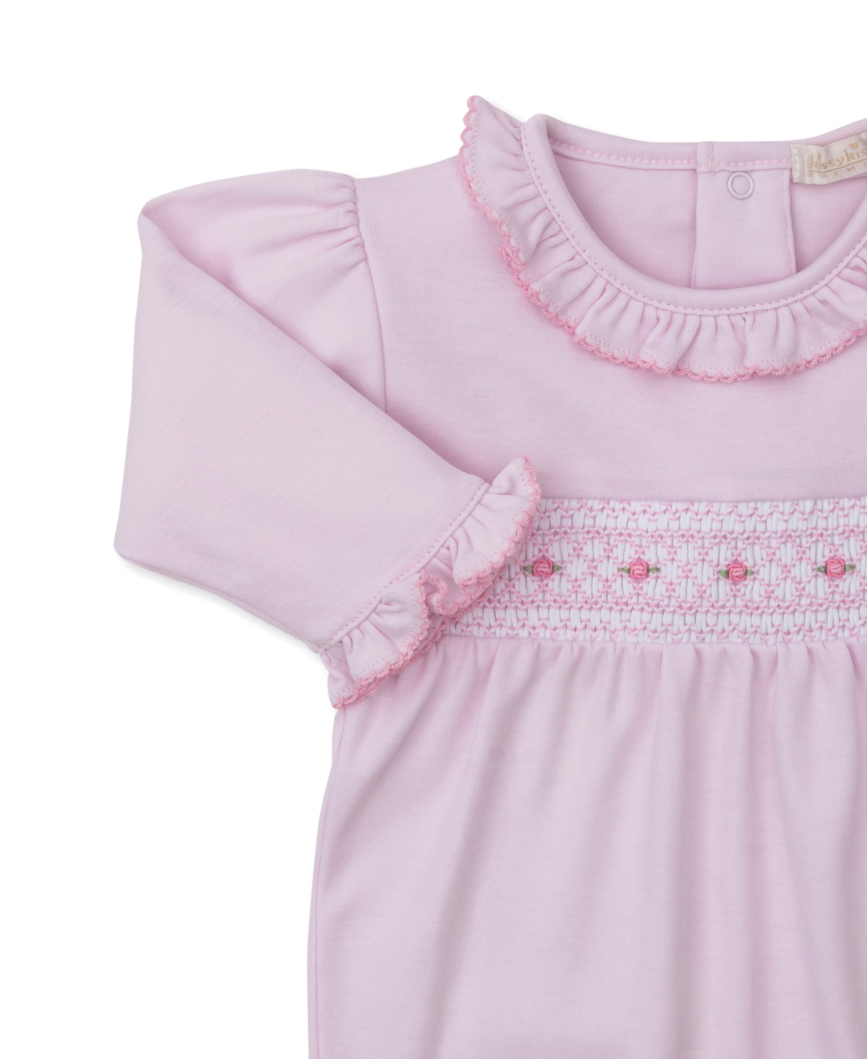 Kissy Kissy Pink Footie with CLB Diamond Rosette Hand Smocking