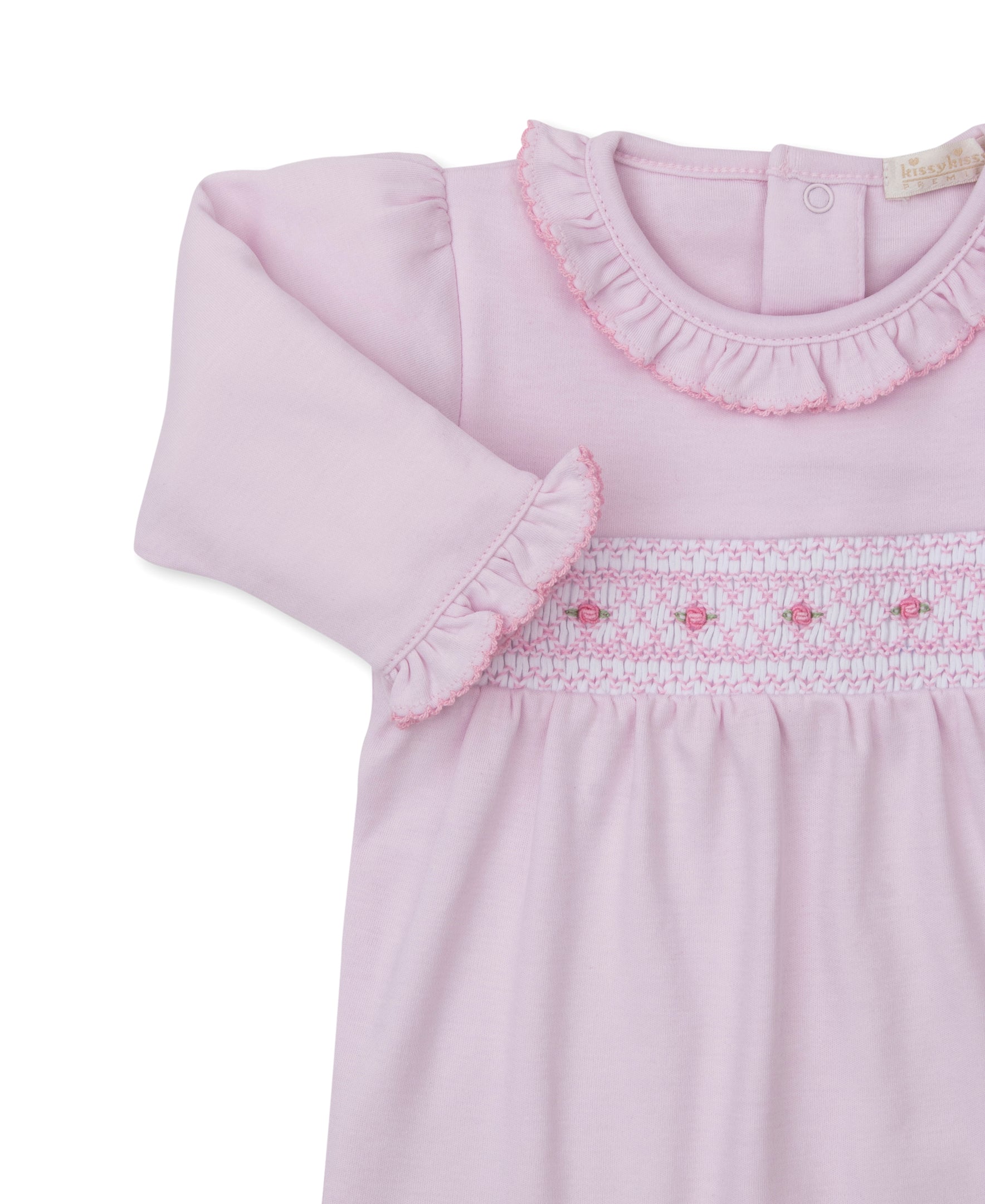 Kissy Kissy Pink Playsuit with CLB Diamond Rosette Hand Smocking