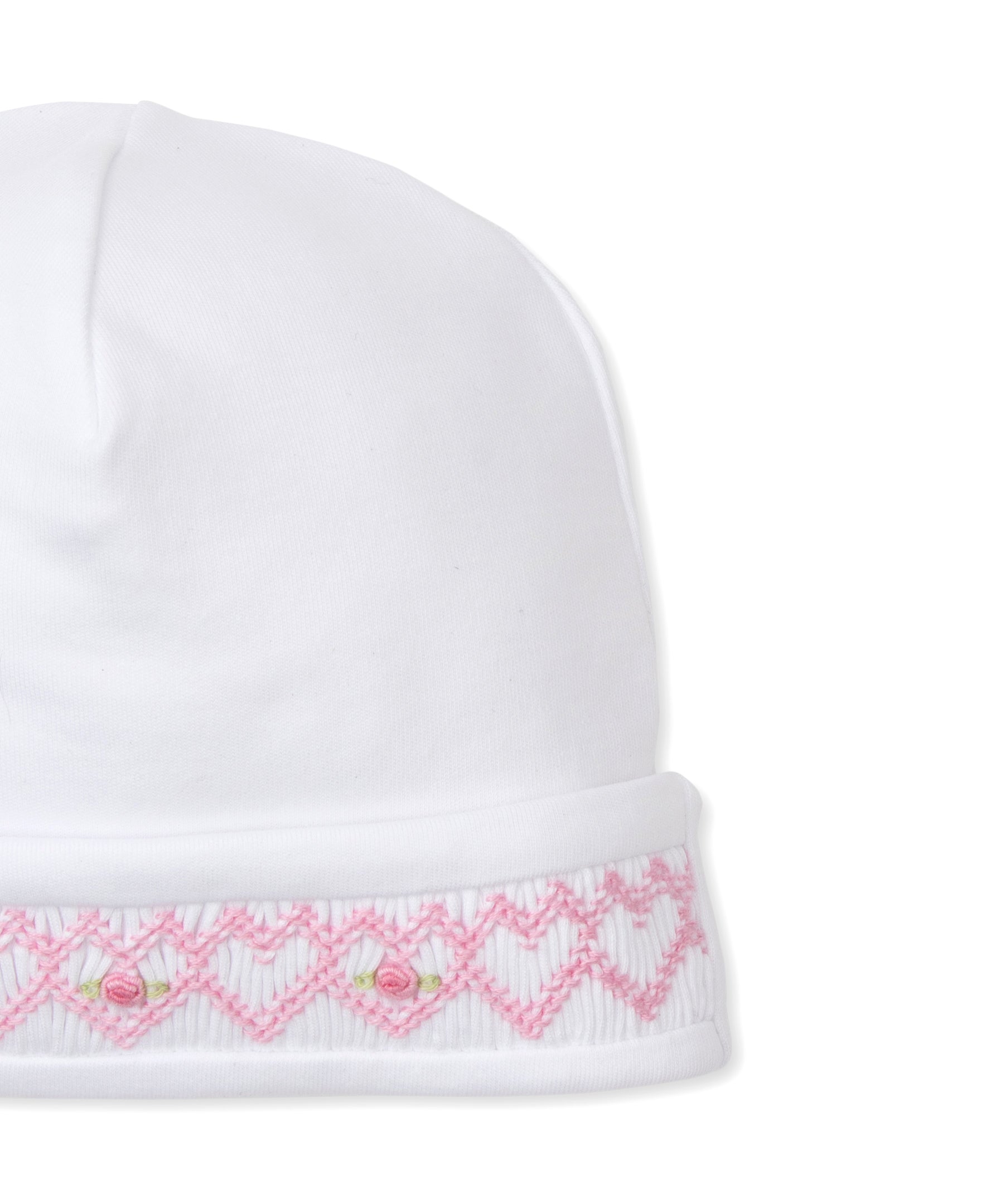 Kissy Kissy Hat with CLB Heart Smocking, White with Pink