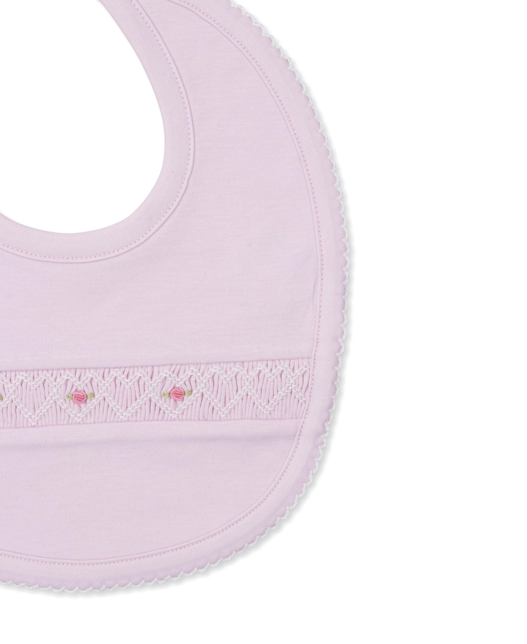 Kissy Kissy Bib with CLB Heart Smocking, Pink