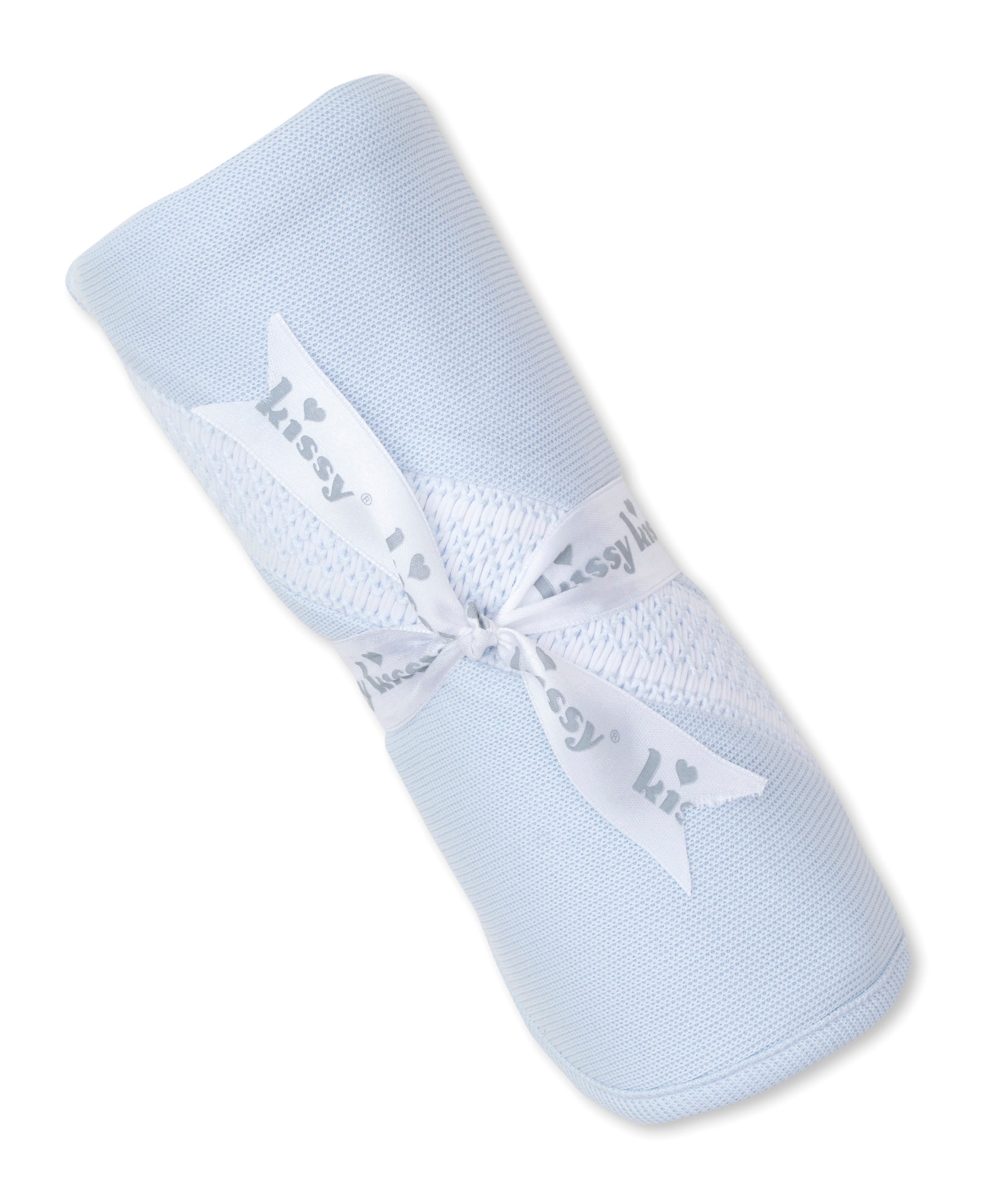 Kissy Kissy CLB Punto Ingles Blanket with Hand Smocking, Light Blue