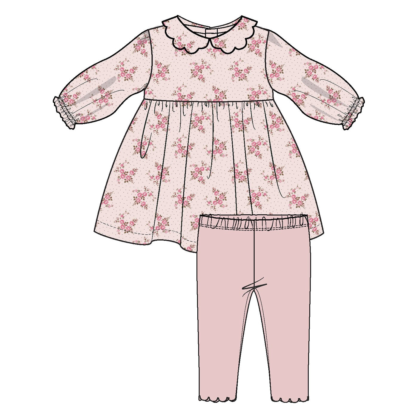 Angel Dear Belle Rosette Dot Petal Collar Dress and Legging