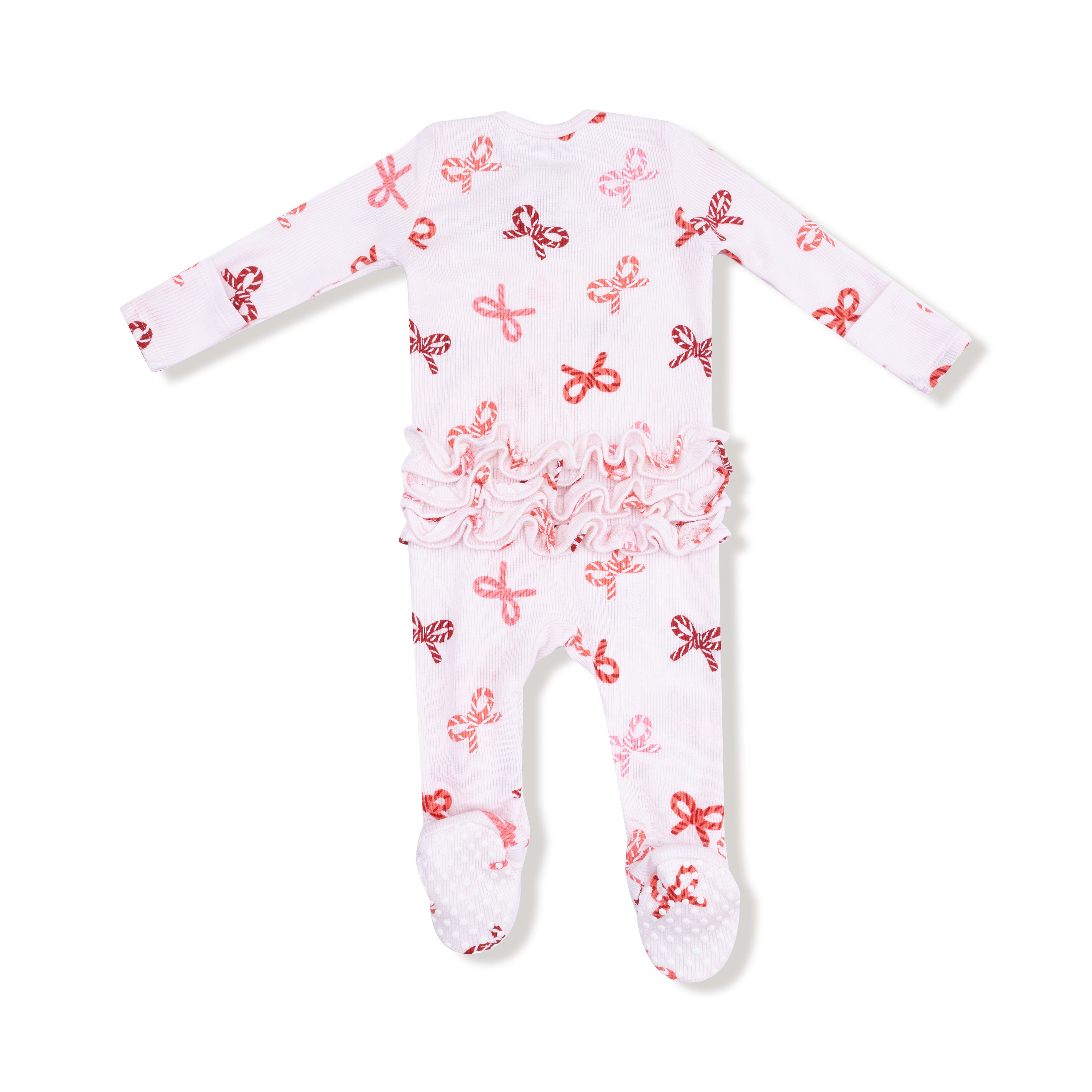Angel Dear Candy Cane Bows 2 Way Zipper Ruffle Footie