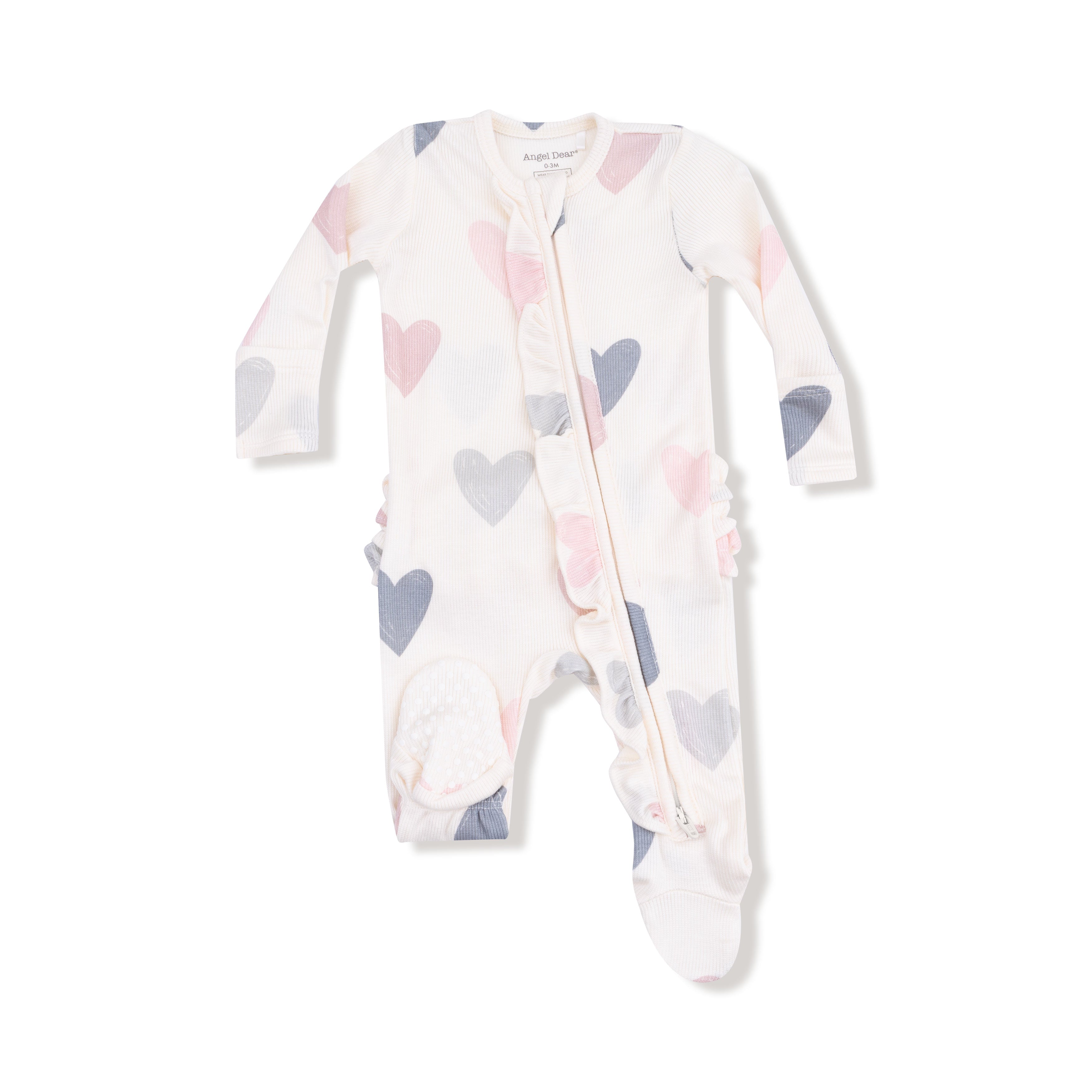 Angel Dear Hearts Modal Rib 2 Way Zipper Ruffle Footie
