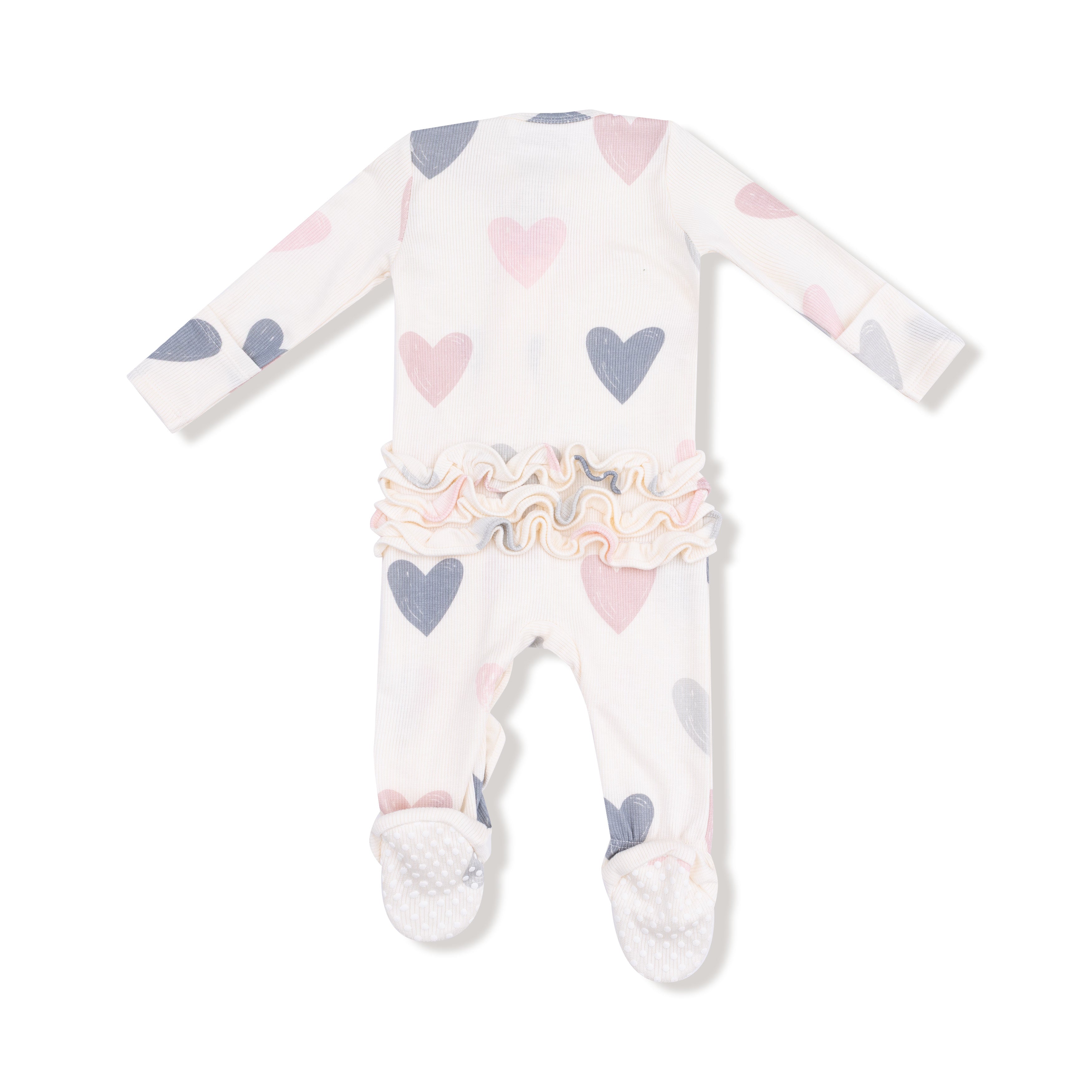 Angel Dear Hearts Modal Rib 2 Way Zipper Ruffle Footie
