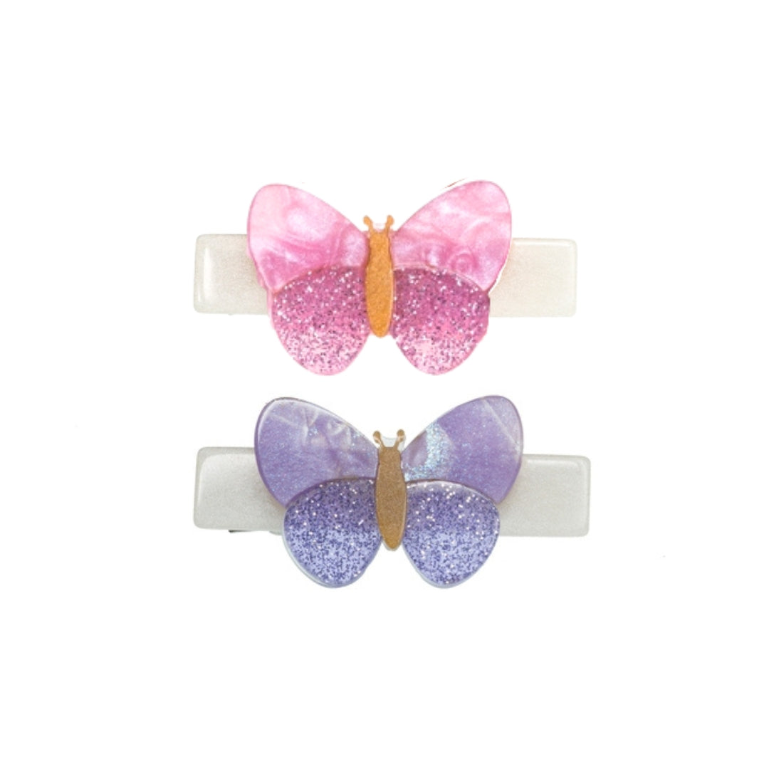 Lilies & Roses Butterflies Shimmer Lilac & Pink Hair Clips